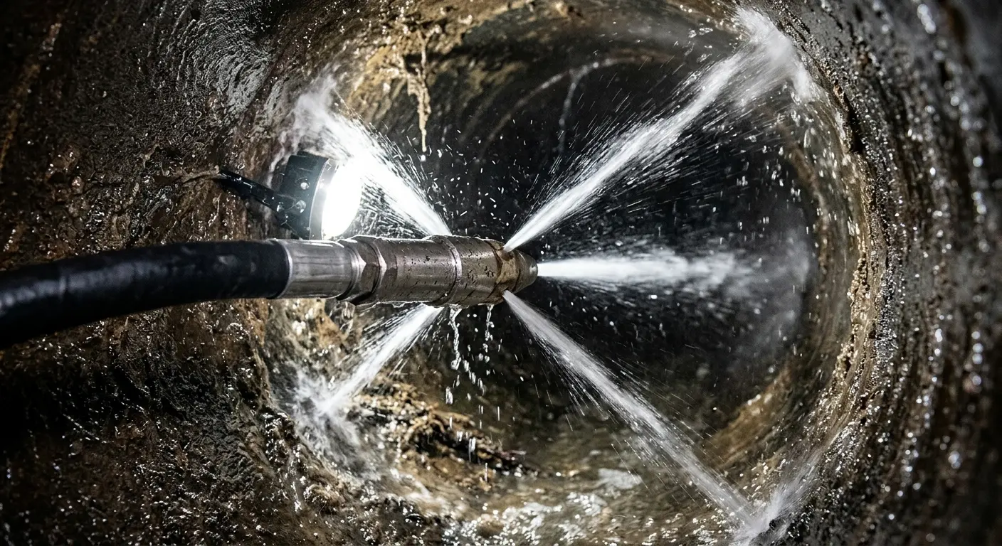 High-pressure hydro jetting nozzle cleaning sewer pipe for Trenchless Sewer Repair in Andover